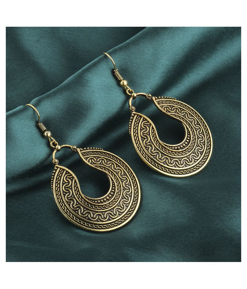     			SILVER SHINE  Elite Golden Round Egyptian Work Earrings for Women