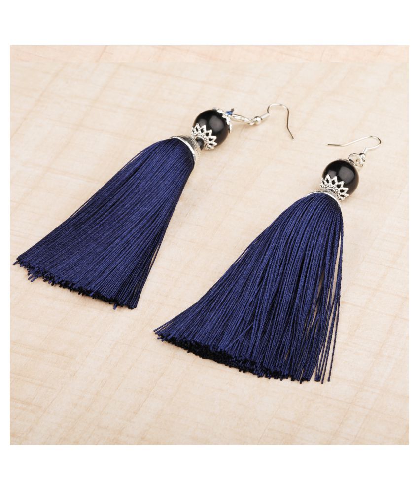     			SILVER SHINE  Facinating Blue Long Thread Tassel Earrings for Women