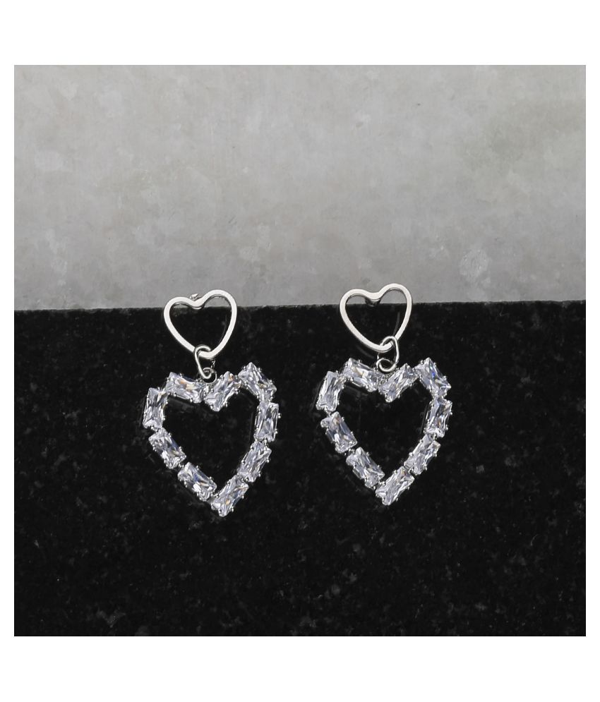    			SILVER SHINE  Silver Plated Fashion Heart Shape Diamond Stud Earring For Women Girl