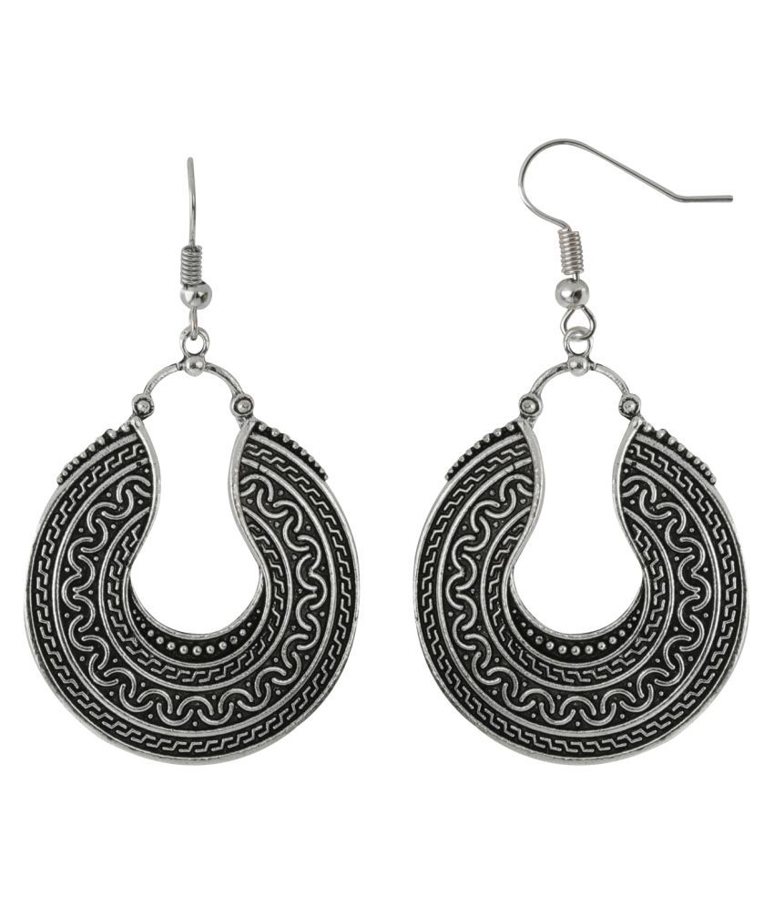     			SILVER SHINE  Spunky Silver Round Egyptian Work Earrings for Women