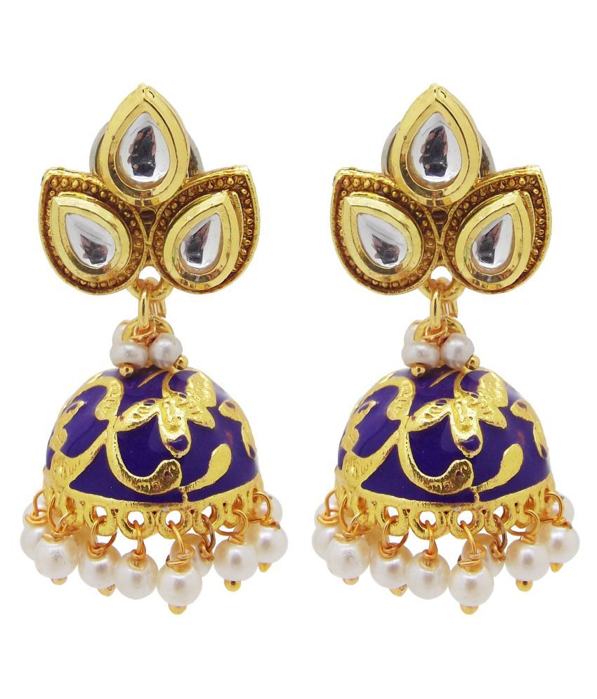 BIYU 22kt Kundan Collection Gold Plated Meenakari Pearl Jhumka Earring ...