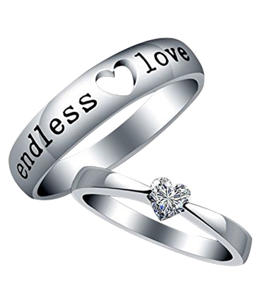     			Silver Shine Silver Plated Solitaire 'Endless Love' Heart Adjustable Couple ring for Men and Women,Couple ring for Girls and Boys-2 pieces