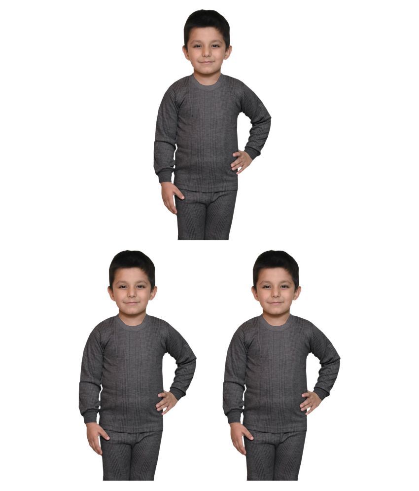     			Lux Inferno Boys & Girls Charcoal Melange Round Neck Full Sleeves Thermal Upper/Top/Vest - Pack of 3