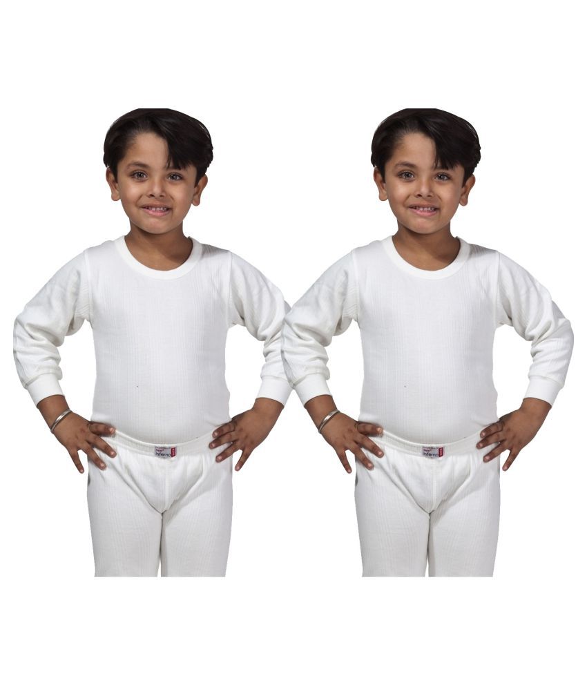     			Lux Inferno Boys & Girls White Round Neck Full Sleeves Thermal Upper/Top/Vest - Pack of 2