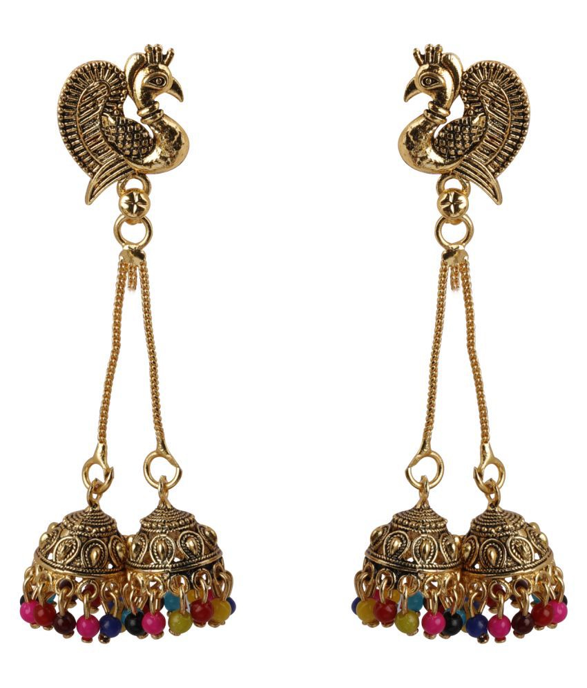     			SILVER SHINE  Attractive Golden Peacock Tassel Jhumki Earrings for Women