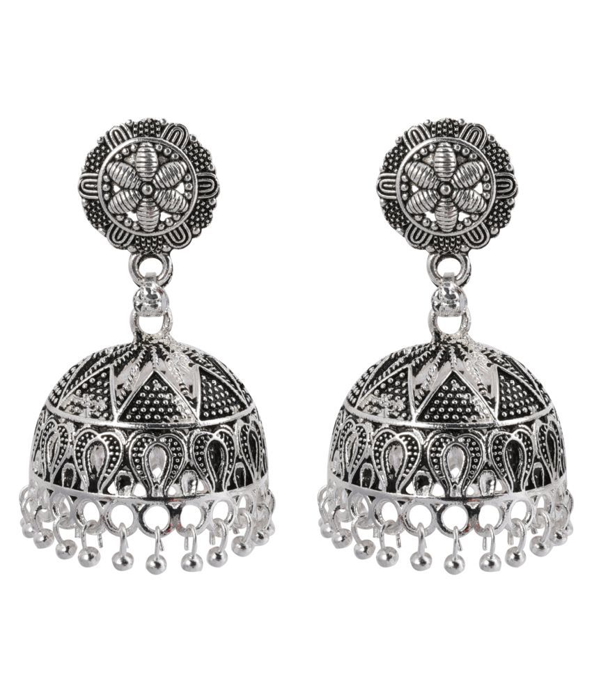     			SILVER SHINE  Ravishing Silver Big Dangler  Jhumki Earrings