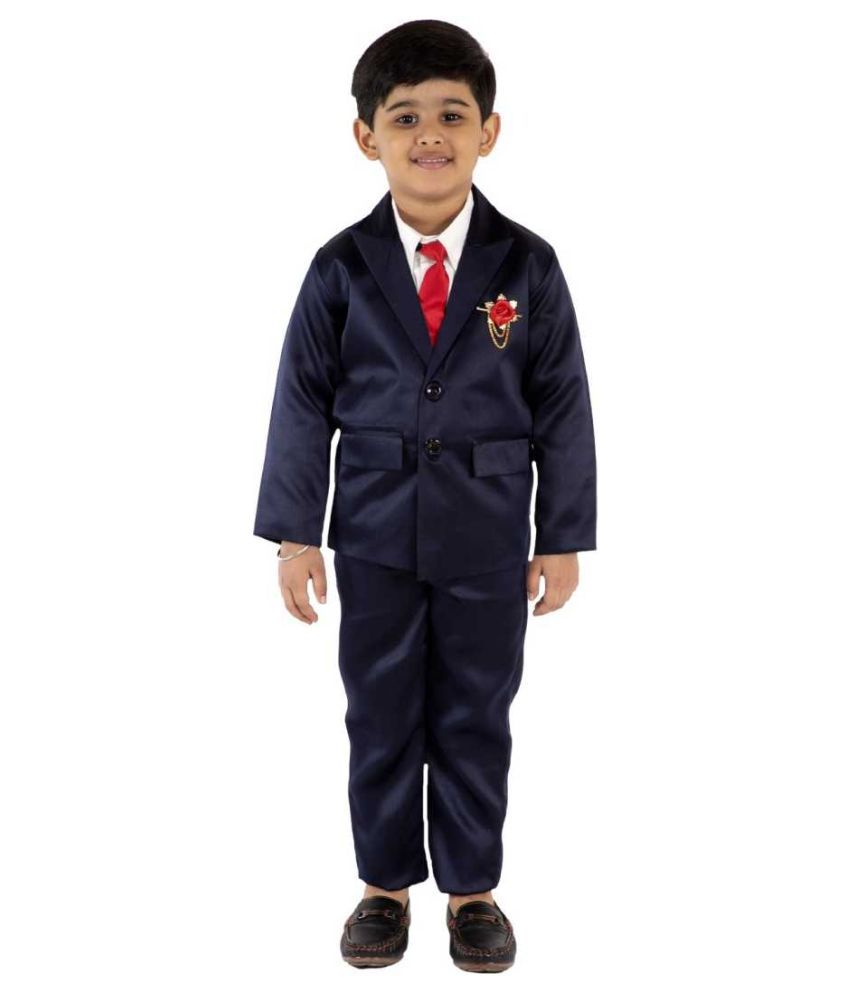     			Fourfolds Ethnic Wear 3 Piece Suit Set with Face-Mask, Tie, Shirt, Trousers and Waistcoat for Kids and Boys_FC051