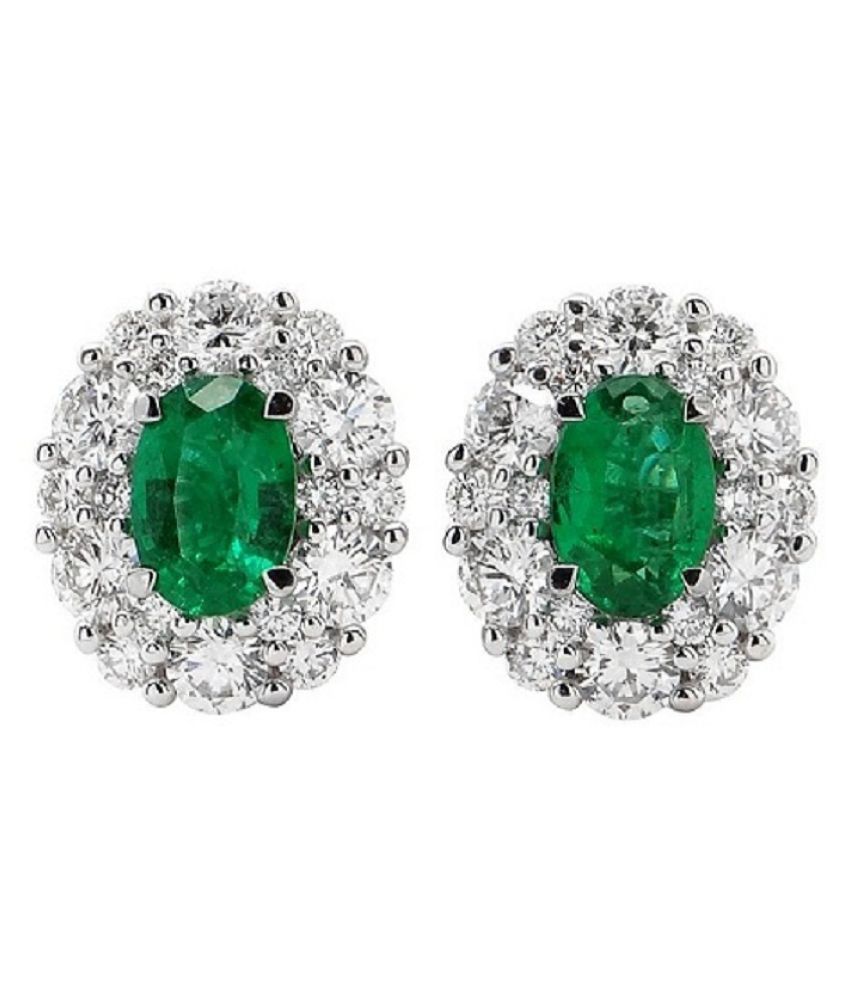 Original Green Panna Stone Silver Earrings For Women & Girls by Ratan ...