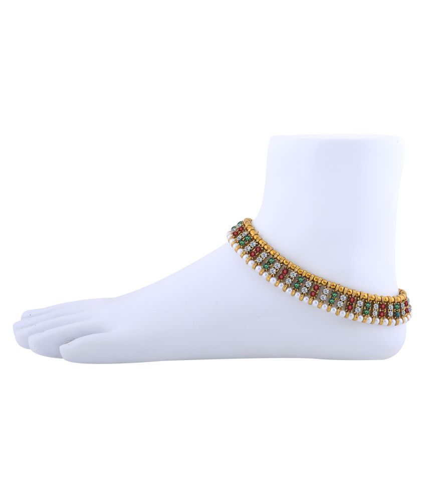     			SILVER SHINE Gold plated Traditional Multi Color Anklet for Women And Girl