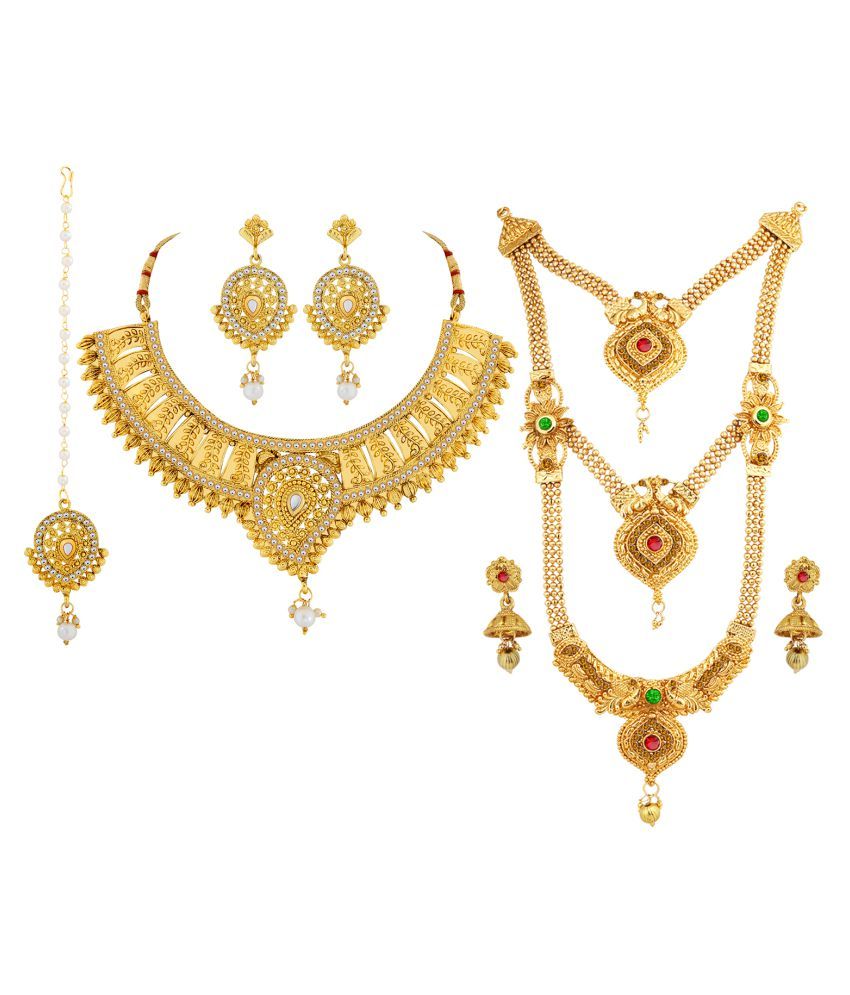     			Silver Shine Alloy Golden Contemporary Designer Gold Plated Necklace set Combo