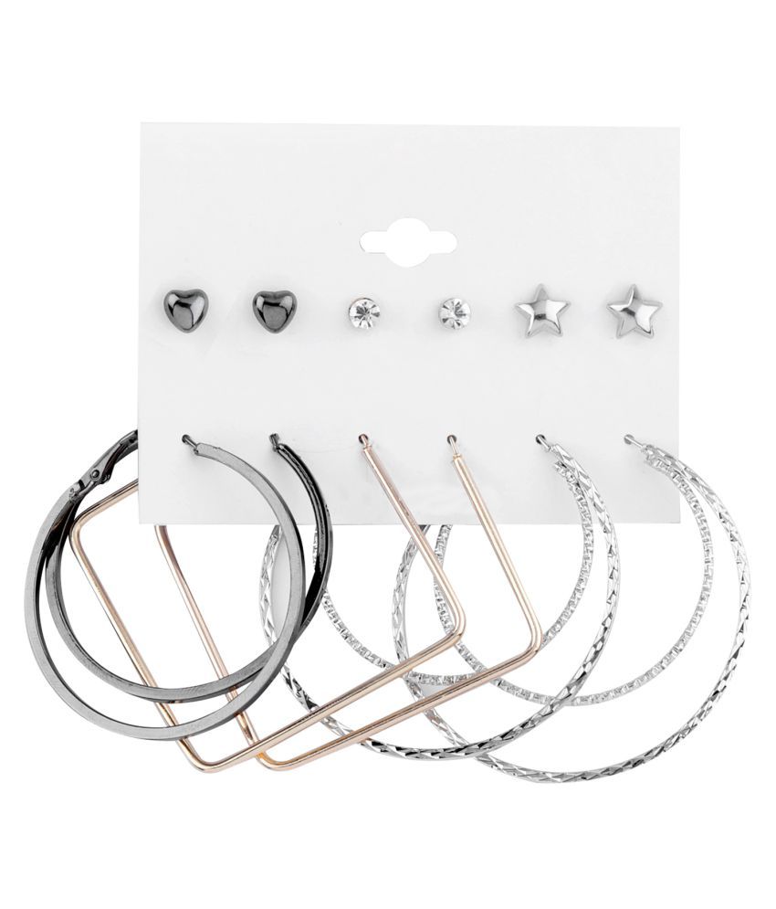     			Silver Shine Stylish Fashion Earring Combo 3 Bali With 3 Studs Set For Women Girls