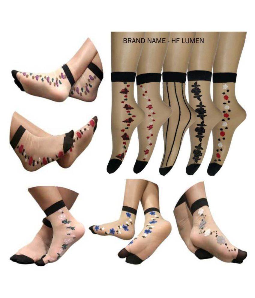     			HF LUMEN - Beige Nylon Women's Mid Length Socks ( Pack of 5 )