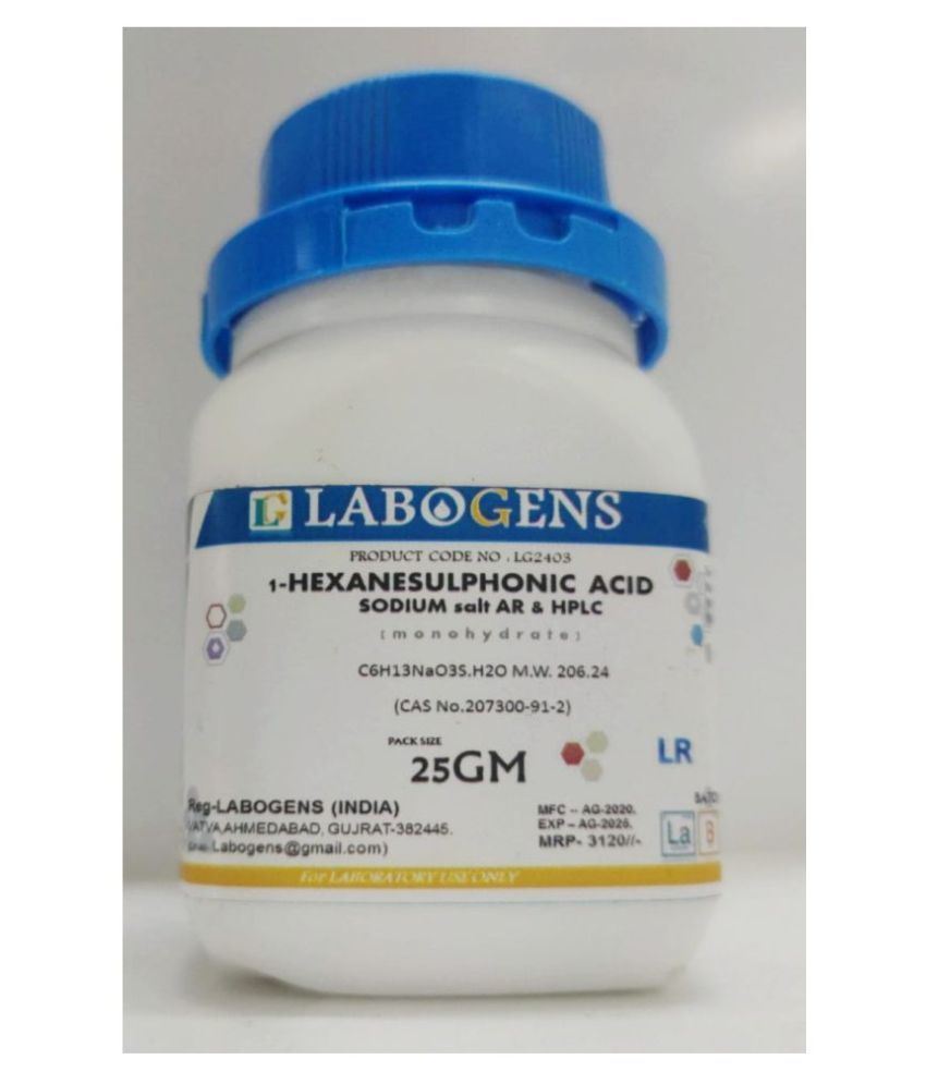     			LABOGENS  1-HEXAN-ESULPHONIC AC-ID SODIUM salt AR & HPLC (monohydrate)  25GM  25GM