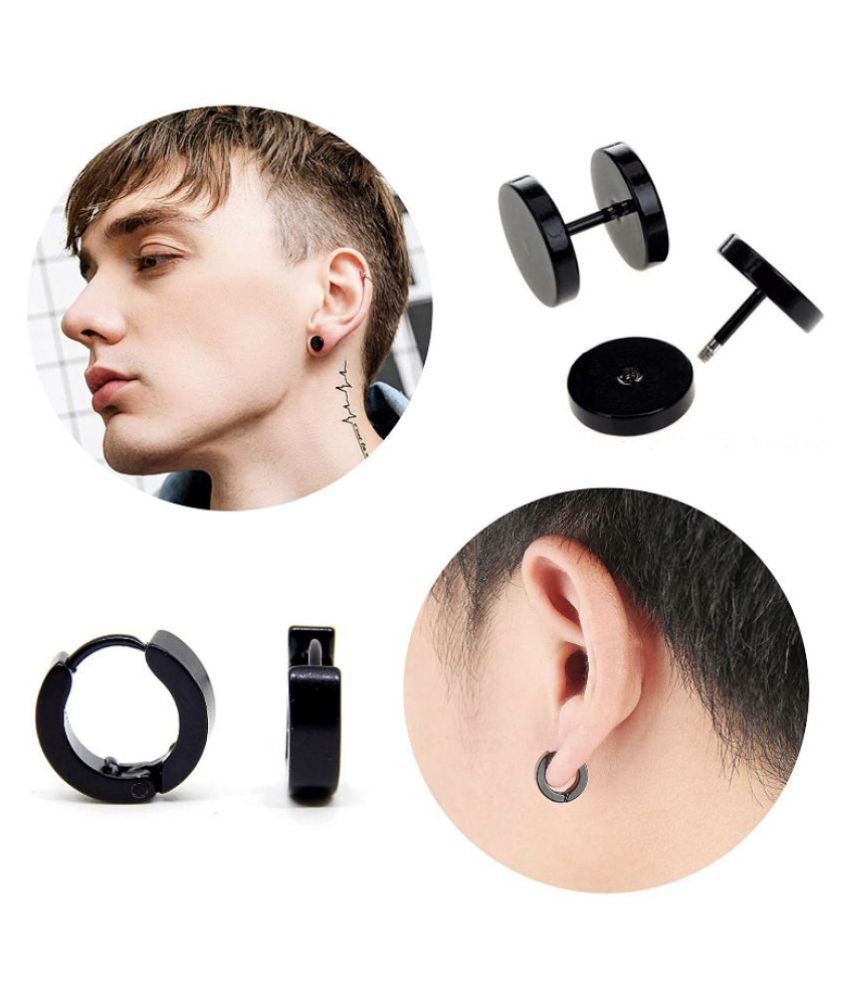 Stylish GB Combo Pack Black Stainless Steel Stud for Men/Boys Earrings ...