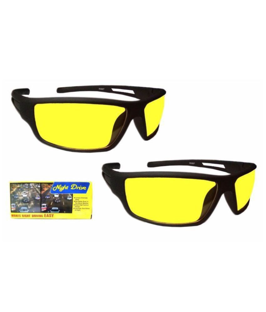 Vision Anti Glare Sunglasses Wrap Around Day Night Driving Yellow Box Set Of 2 With 3 In 1 Pen