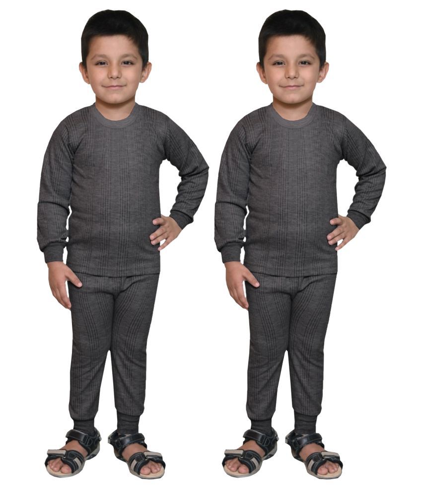     			Lux Inferno Boys & Girls Charcoal Melange Round Neck Full Sleeves Upper & Lower Thermal Set - Pack of 2