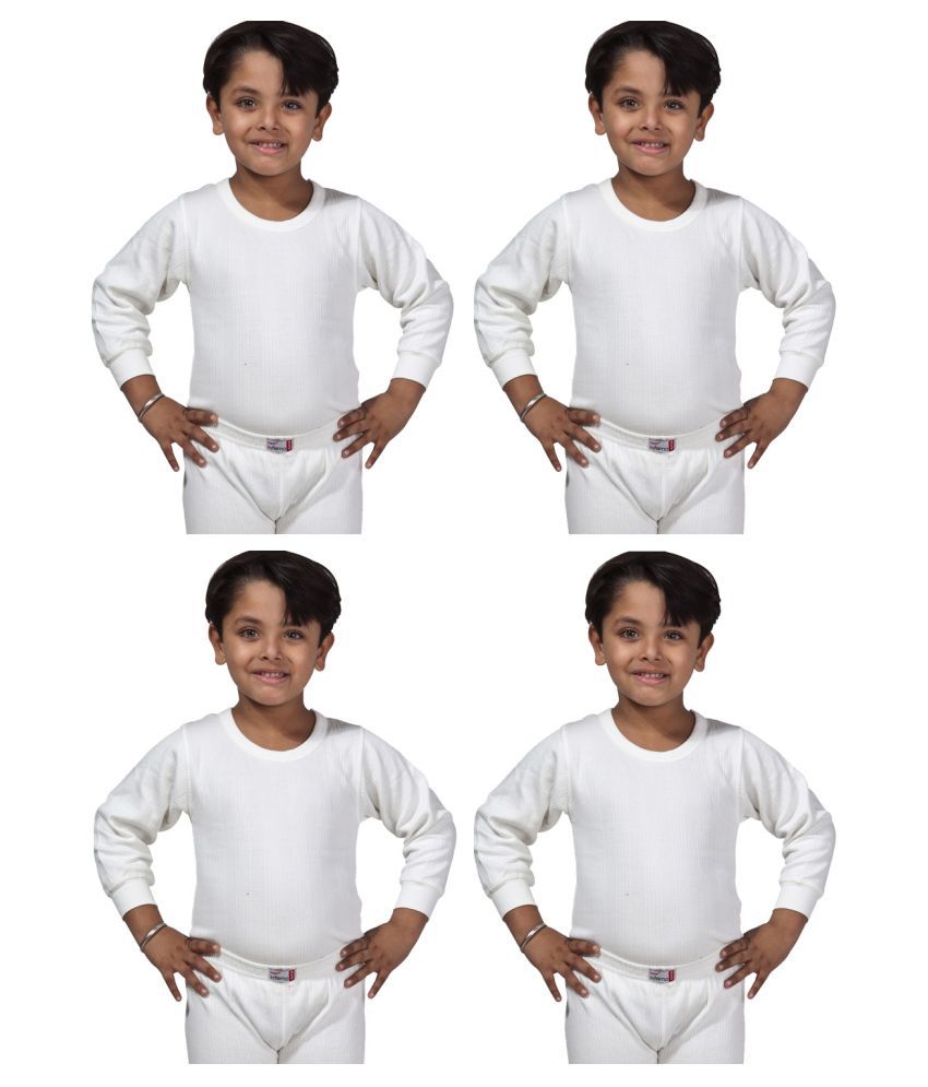     			Lux Inferno Boys & Girls White Round Neck Full Sleeves Thermal Upper/Top/Vest - Pack of 4