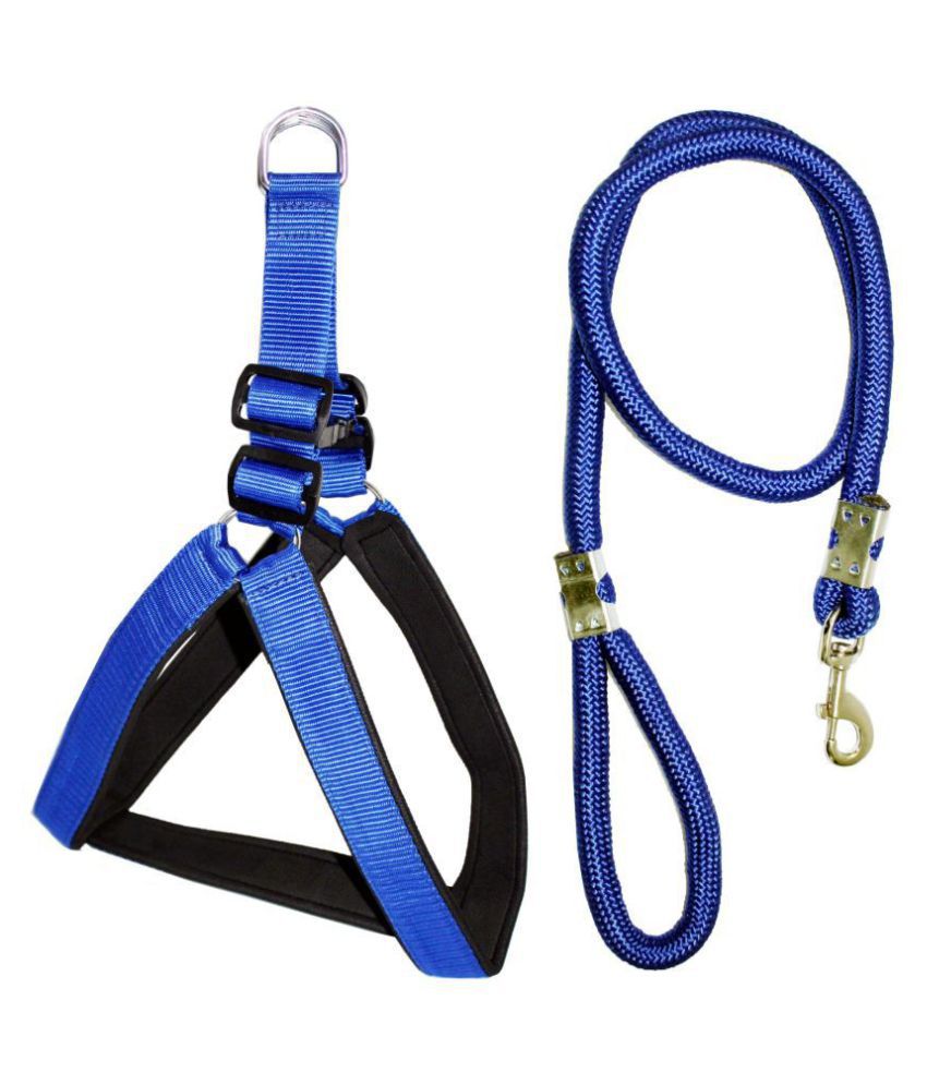     			Petshop7 Nylon Rubber Padded Blue Adjustable Dog Harness & Leash Rope 0.75 Inch For Small Dogs (Chest Size adjustable : 22- 25inch)