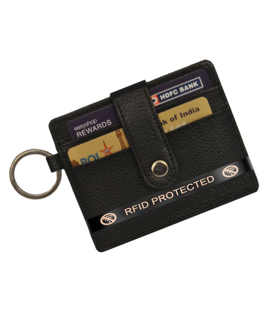     			RFID Protected Genuine Black Leather Slim Card Holder