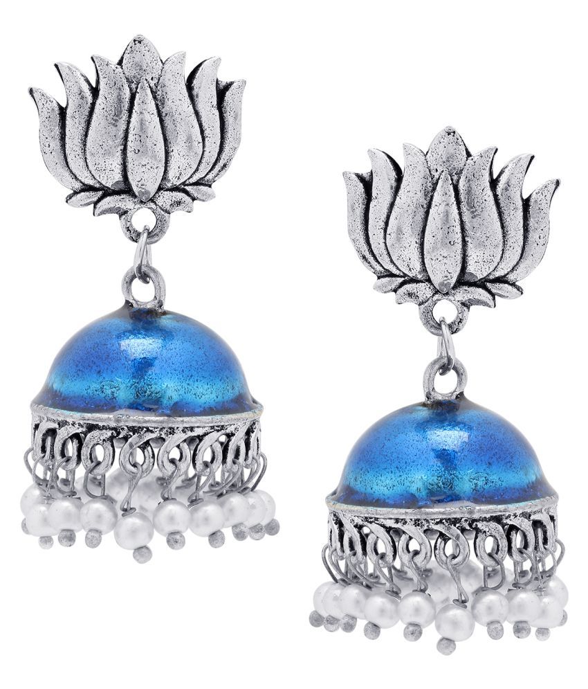     			Asmitta Lotus design Meenakari Oxidised German Silver Jhumka/Jhumki Earrings for women and Girls