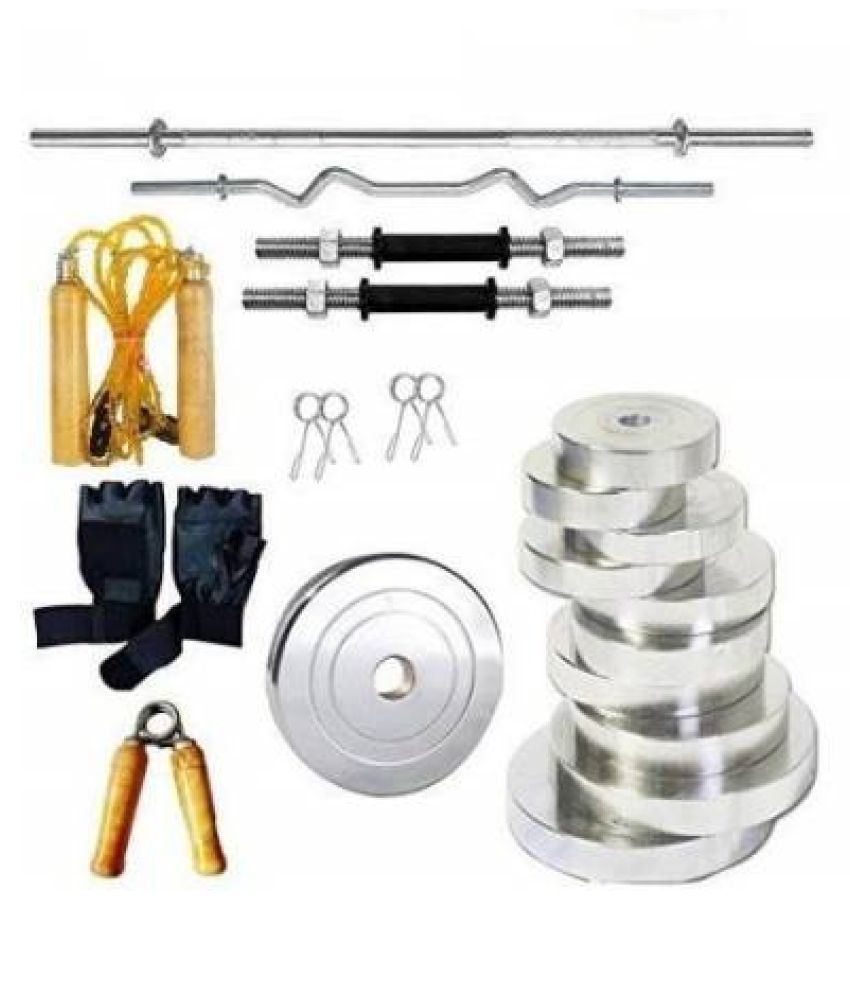 RIO PORT 70 kg gym equipments for home 70kg chrome steel plates with 5ft straight rod with 4 ft curl Home Gym Combo