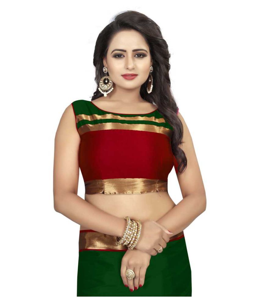 SAMIDHA Green,Red Cotton Silk Saree - Buy SAMIDHA Green ...