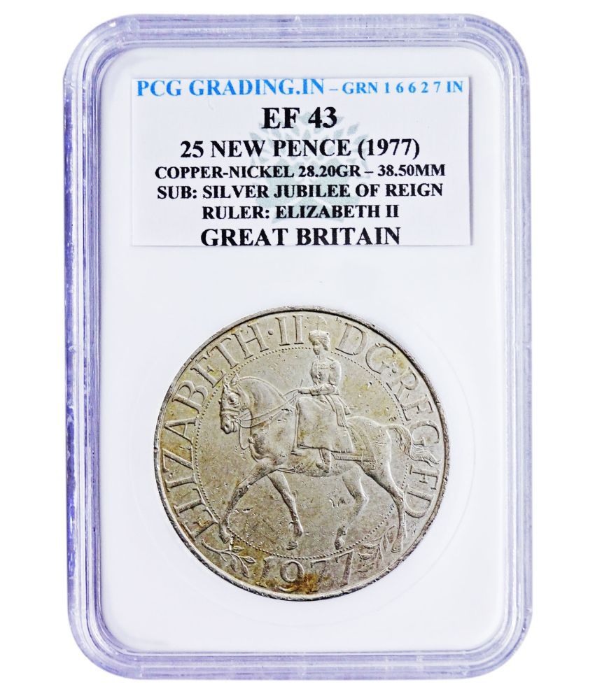     			(PCG Graded)25 New Pence(1977) Copper Nickle-28.20 Gr. SUB : Silver Jubilee of Reign Ruler : Elizabeth II Great Britan 100% Original PCG Graded Coin