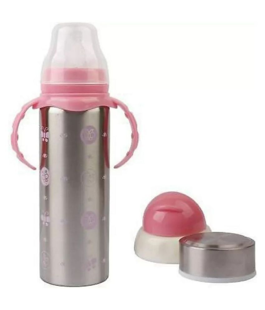CHILDCHIC 3 in 1 Baby Feeding Bottle Thermo-Steel Multifunctional-Sipper;Nipple & Straw 240 ML;Baby Feeding Bottle;Baby Milk Feeding Bottle;Water Feeding Bottle (PINK)