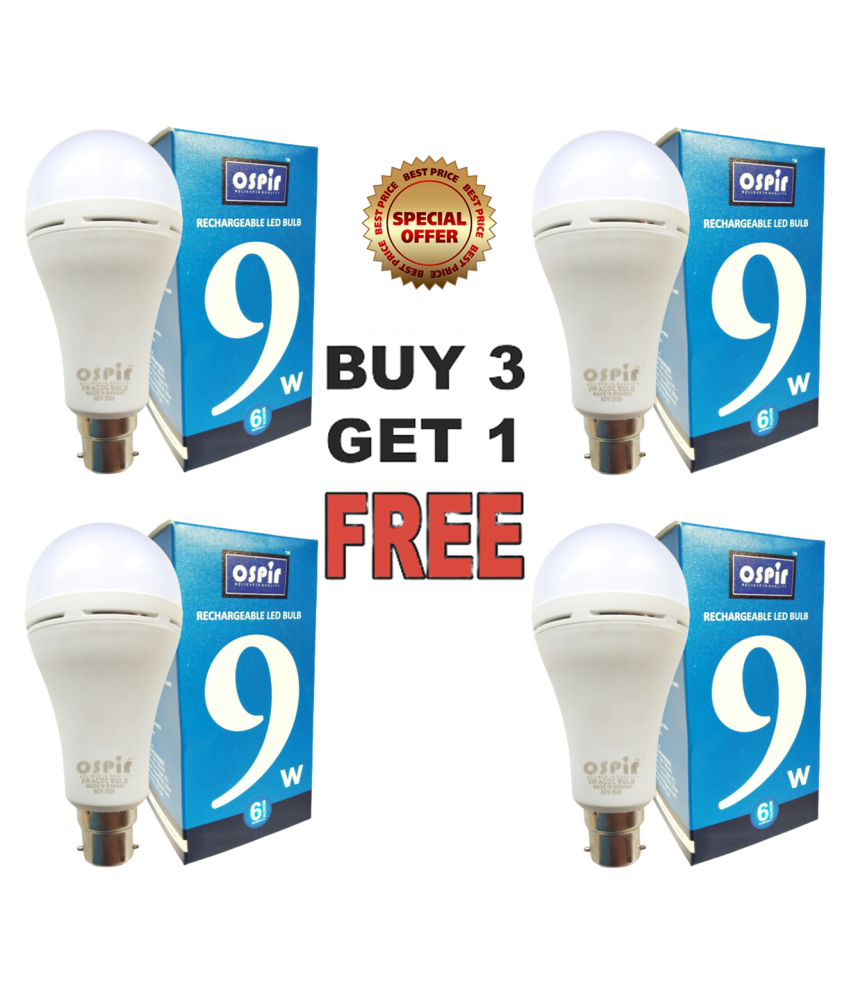 OSPIR 9w ACDC Rechargeable Inverter LED Bulb (Pack of 4) Special Offer 9W Emergency Light OSPIR112020 White - Pack of 4