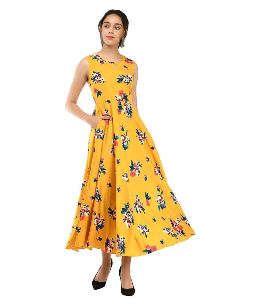 realfashion - Yellow Crepe Women's A- line Dress ( Pack of 1 )