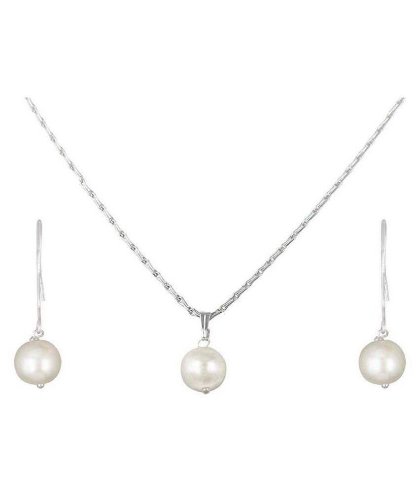     			Classic Silver Plated Pearl Pendant with Chain and Drop Earrings for Women & Girls Office and Casual Wear