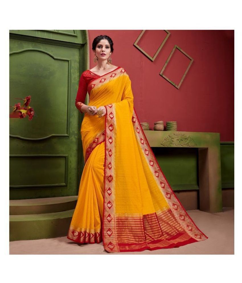     			Aarrah Yellow Silk Blends Saree