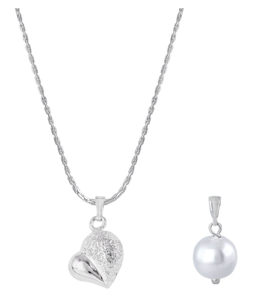     			Valentine Gift for Girlfriend/Wife: Fashion Combo of Silver Plated Heart Pendant and Japanese Pearl Pendant with Chain for Women and Girls