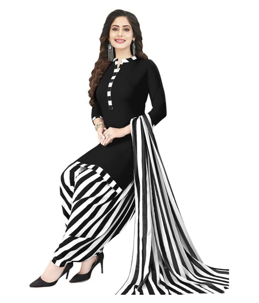 shree jeenmata collection Black,White Synthetic Unstitched Dress Material