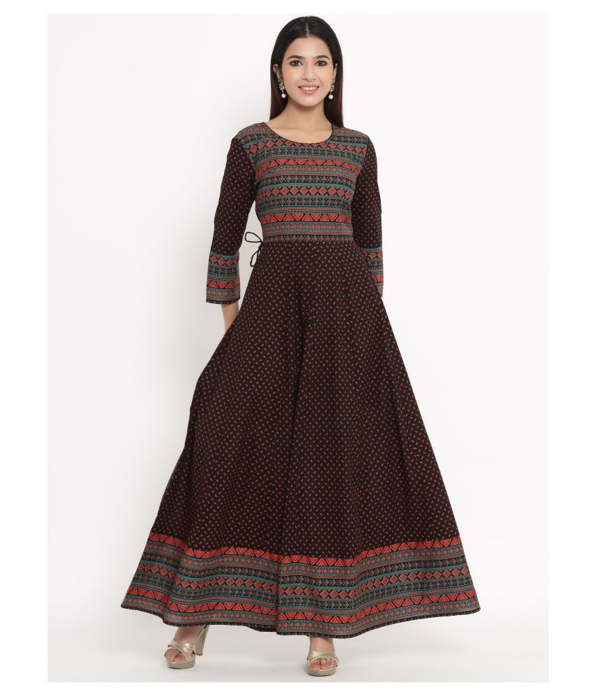 Kbz Black Cotton Anarkali Kurti - Buy 