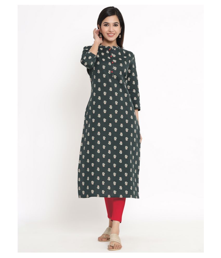     			Kbz Green Rayon Straight Kurti