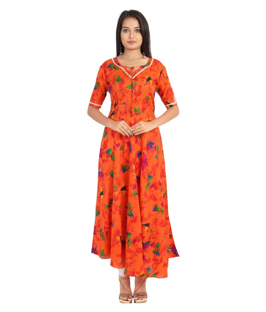     			MEESORRA - Orange Rayon Women's Flared Kurti ( Pack of 1 )