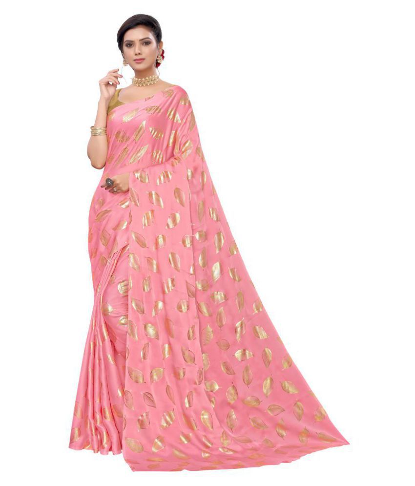     			Pandadi saree Pink Satin Printed Party Wear Saree