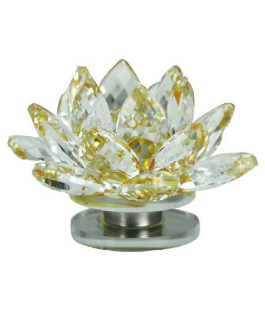     			KESAR ZEMS Crystal Lotus Revolving Flower With Stand Showpiece For Home Decor (10 cm x 10 cm x 6 cm, Yellow)