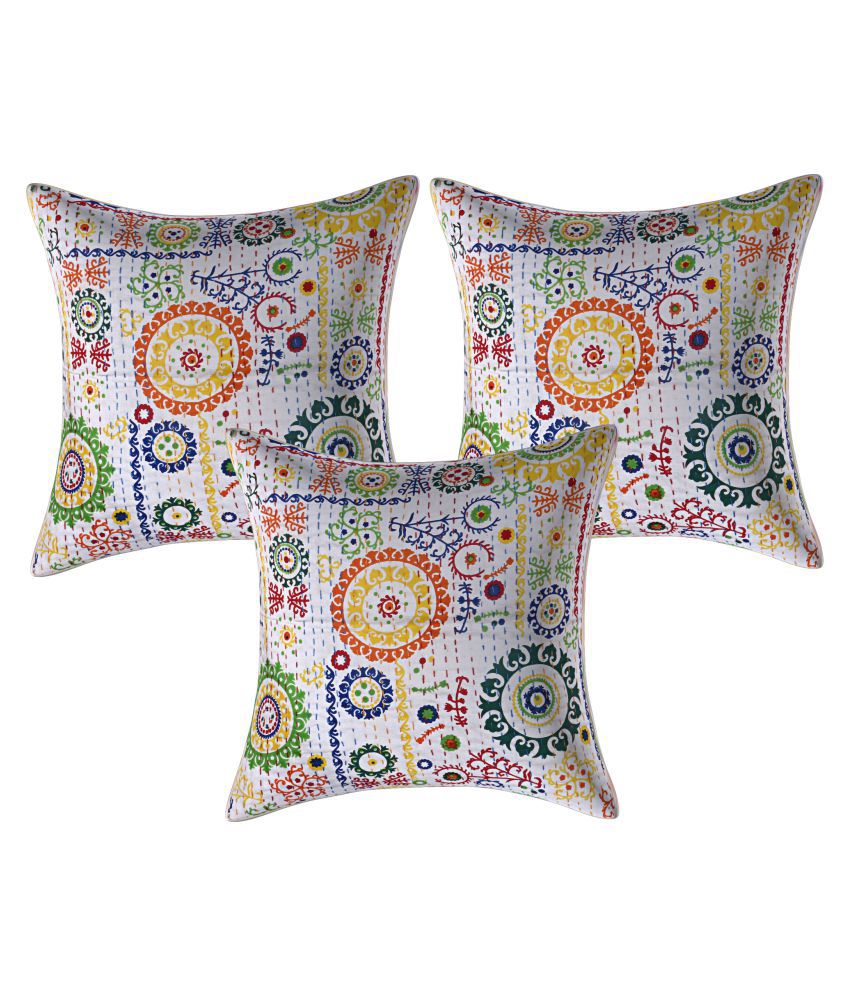     			INDHOME LIFE Set of 3 Cotton Cushion Covers 40X40 cm (16X16)