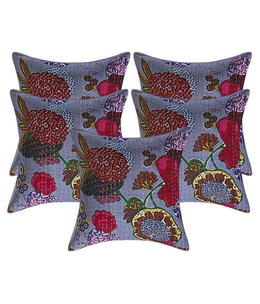     			INDHOME LIFE Set of 5 Cotton Cushion Covers 40X40 cm (16X16)