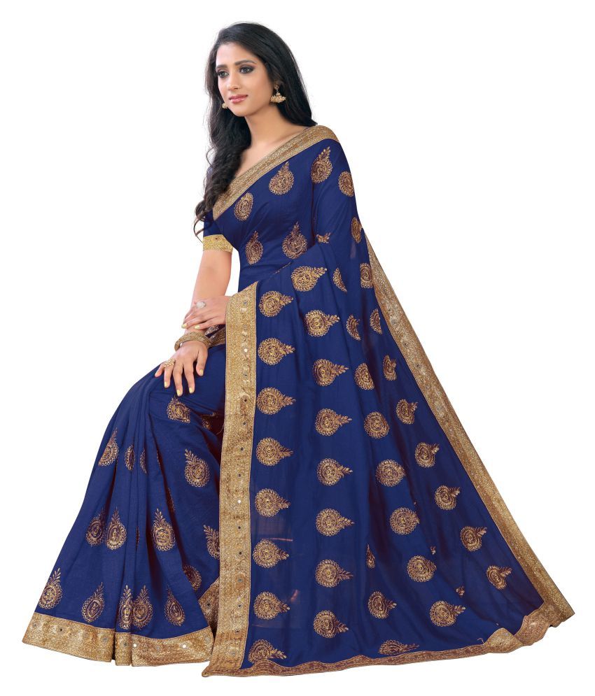 Nine Sister Blue Vichitra Silk Saree Buy Nine Sister Blue Vichitra Silk Saree Online At Low