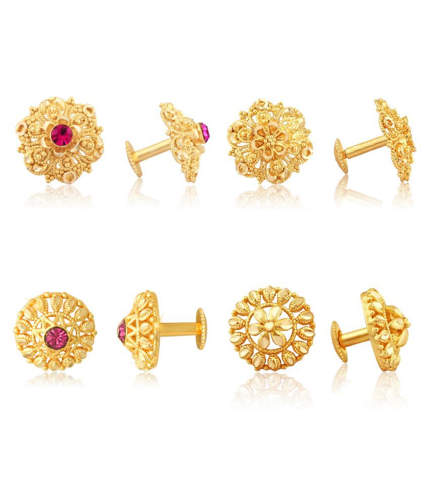     			1gm Gold Plated Traditional Daily and Festive wear Alloy Gold Plated Stud Earring Combo set for Women and Girls ( Pack of- 4 Pair Earrings)