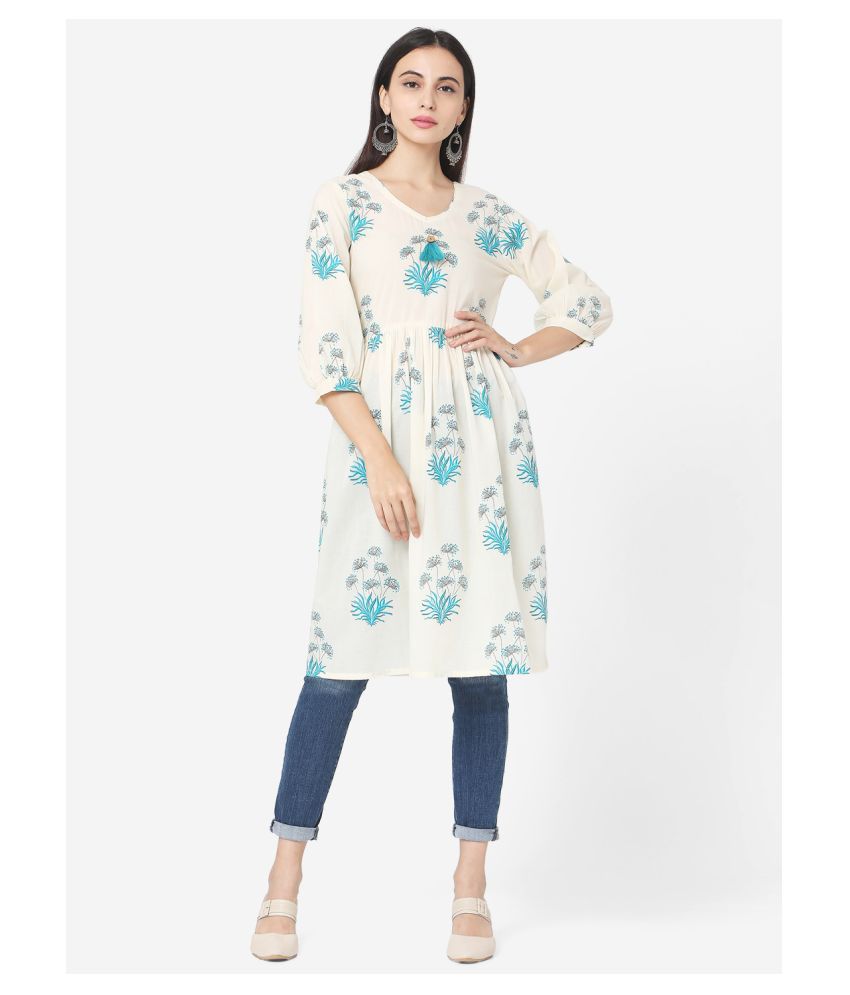     			Aarrah - White Cotton Women's Flared Kurti