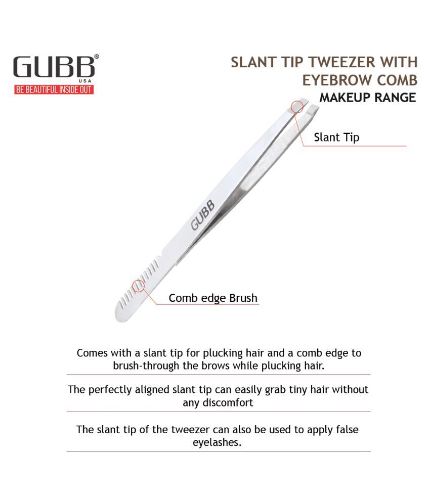 Gubb Eyebrow Plucker & Tweezer With Brow Comb Stainless Steel Slant Tip