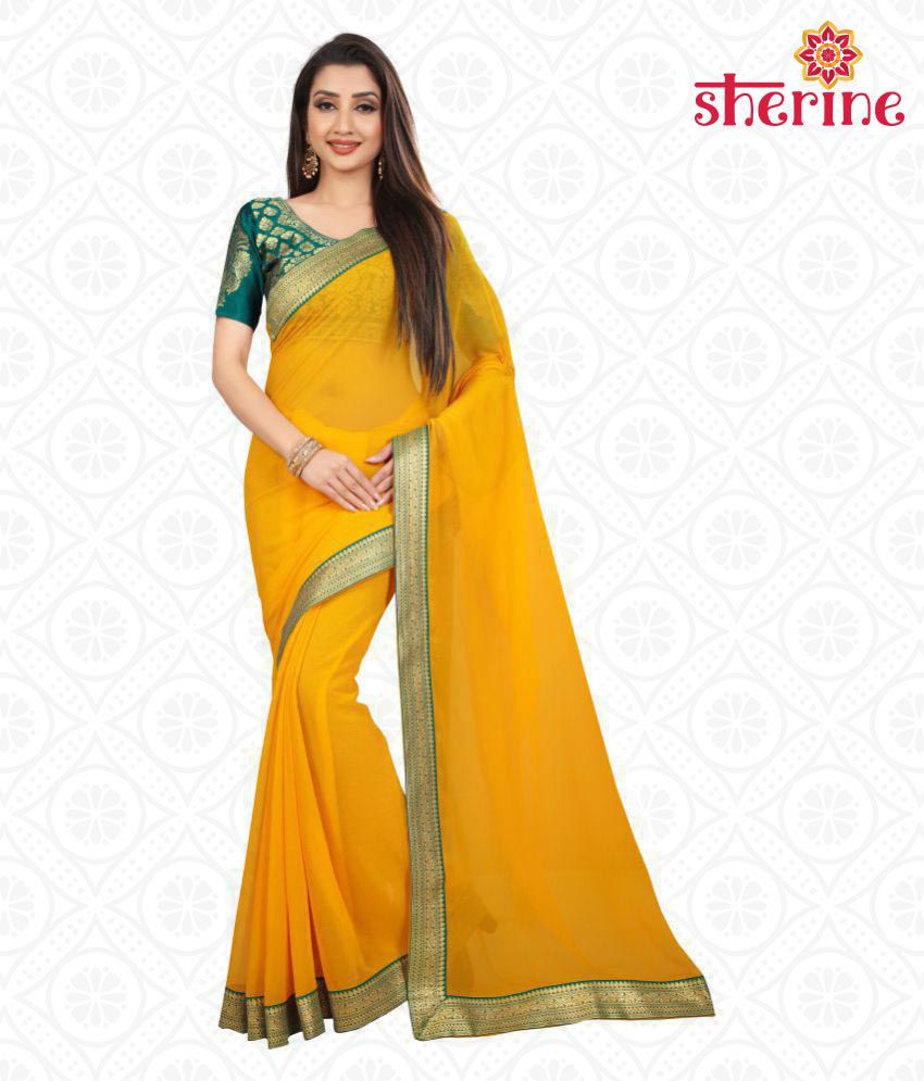 Sherine Yellow Chiffon Embellished Casual Wear Saree With Blouse Piece