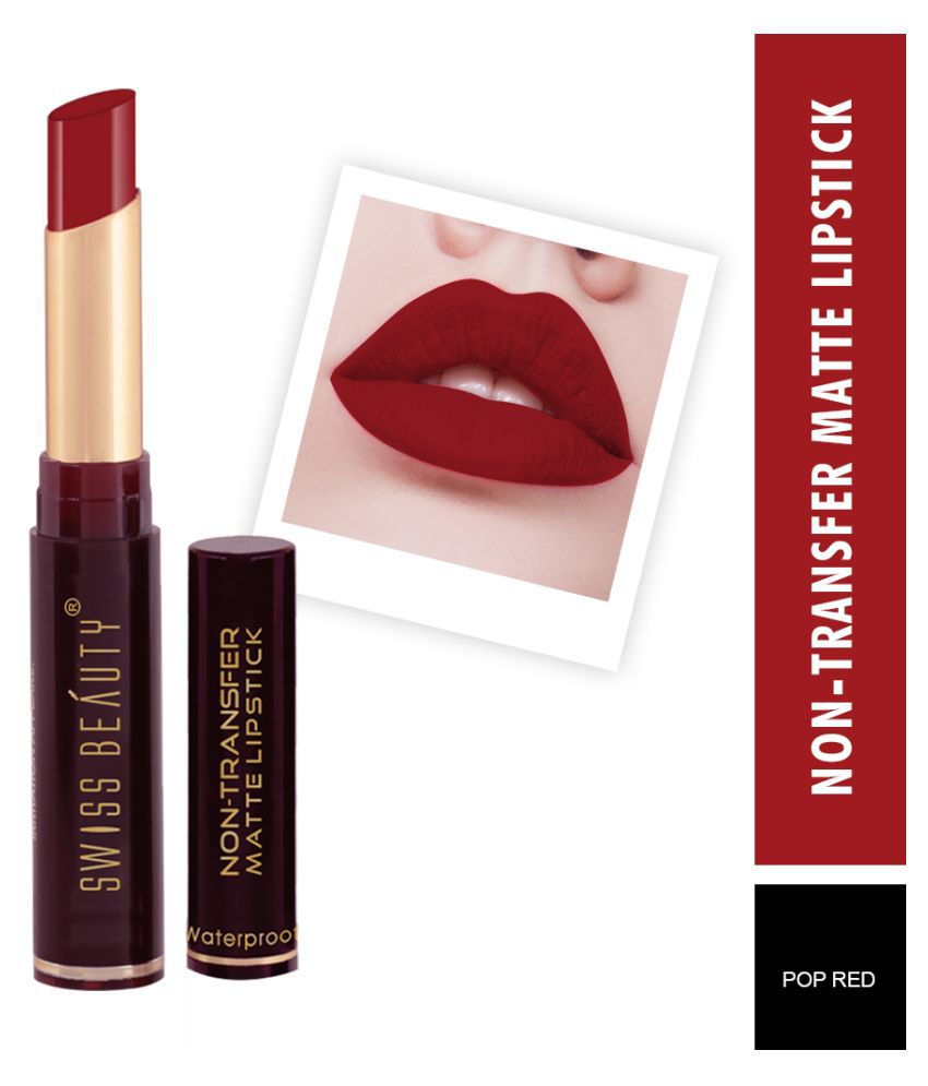     			Swiss Beauty Waterproof, Non-Transfer Lipstick (Pop Red), 2gm