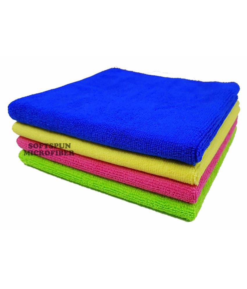 SOFTSPUN Microfiber Car Cleaning & Polishing Towel Cloth 40x40 Cm Pack of 4 Multi-color 340 GSM
