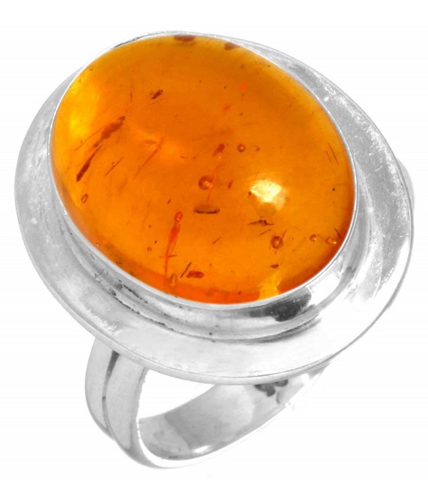 Amber RING(Anguthi) 7 carat silver RING(Anguthi) by KUNDLI GEMS: Buy ...