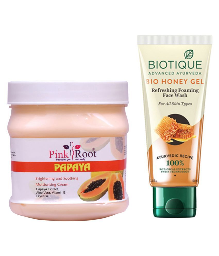 Pink Root Papaya Cream 500gm with Biotique Bio Honey Gel Face Wash 100